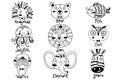 Avatars funny animal faces Hedgehog Bear Fish Jellyfish Lion Owl Walrus Elephant Zebra. Vector illustration