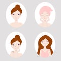 Avatars of girls. Makeup in the morning. Washing. Icons. Beauty