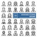 Avatars line icon set, character symbols collection, vector sketches, logo illustrations, user signs linear pictograms Royalty Free Stock Photo