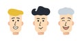 Avatars of men. Head Boy, young guy, old man. Collection Face of smiling characters. Male people. Set of Portraits Royalty Free Stock Photo
