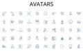 Avatars line icons collection. Strategy, Branding, Data, Analytics, Campaigns, Promotion, Sales vector and linear