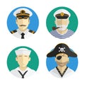 Avatars people. profession. sailor, pirate, Captain. Vector flat design Royalty Free Stock Photo