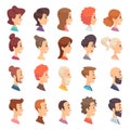 Avatars profile. Persons male and female different ages elderly bearded head smile girls and guys vector characters