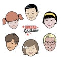 Avatars retro children. Set of six 40`s or 50`s style children`s