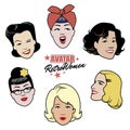 Avatars retro women. Set of six 40`s or 50`s style women`s avata