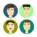 Avatars set, men's head, flat style, male characters Royalty Free Stock Photo