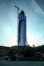 Avaz Twist Tower in the morning during its construction with cranes and scaffoldings. Avaz Tower is the main symbols of Sarajevo