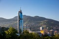 Avaz Twist Tower in Sarajevo, Bosnia and Herzegovina, beautiful blue glass, the tallest building in the city Royalty Free Stock Photo