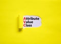 AVC attribute value class symbol. Concept words AVC attribute value class on white paper. Beautiful yellow background, copy space