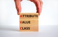 AVC attribute value class symbol. Concept words AVC attribute value class on wooden blocks. Beautiful white background,