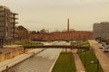 Stunning landscape view of historical and modern buildings. The main channel of the city of Aveiro