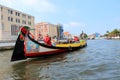 Aveiro, Portugal - July 17, 2019: A group of tourist in Moliceiro, Traditional boat in Aveiro, sailing on the canal in Aveiro, Royalty Free Stock Photo