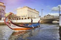AVEIRO, PORTUGAL - MARCH 21, 2017: The main City canal with boat Royalty Free Stock Photo