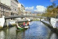 AVEIRO, PORTUGAL - MARCH 21, 2017: Traditional boat and tourists Royalty Free Stock Photo