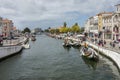 Canals with Moliceiros, traditional gondola boats on Ria de Aveiro Royalty Free Stock Photo
