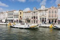 Canals with Moliceiros, traditional gondola boats on Ria de Aveiro Royalty Free Stock Photo