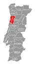 Aveiro red highlighted in map of Portugal