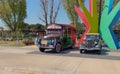 Chevrolet 1942 bus and a Ford 1935 cabriolet. Expo Fierros 2021 classic car show. Copyspace
