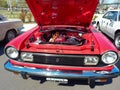 IKA Renault Torino 1970s classic red sporty compact car built in Argentina. Expo Fierros 2021 Royalty Free Stock Photo