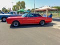 Dodge GTX Slant Six Power 1970 classic red coupe. Sporty muscle car produced by Chrysler Argentina Royalty Free Stock Photo