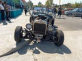 Hot rod. Old Ford classic car. Modified engine and wheels to get it faster for racing. Front view