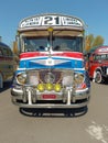 Mercedes Benz 911 bus, passenger transport in Buenos Aires. Nose. Traditional fileteado ornaments