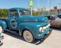 old blue utility pickup truck Ford F 1 late 1950. Expo Fierros 2021 classic car show Royalty Free Stock Photo