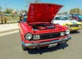 Renault Torino late 1970s classic red sporty compact car built in Argentina. Expo Fierros 2021 Royalty Free Stock Photo