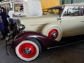 yellow Chevrolet Chevy 1930s. Side view. Nose. Classic car by General Motors. Expo Fierros 2021 Royalty Free Stock Photo