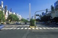 Avenida 9 de Julio, widest avenue in the world, and El Obelisco, The Obelisk, Buenos Aires, Argentina Royalty Free Stock Photo