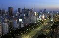 Avenida 9 de Julio, widest avenue in the world, and El Obelisco, The Obelisk at dusk, Buenos Aires, Argentina