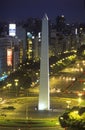 Avenida 9 de Julio, widest avenue in the world, and El Obelisco, The Obelisk at night, Buenos Aires, Argentina Royalty Free Stock Photo