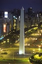 Avenida 9 de Julio, widest avenue in the world, and El Obelisco, The Obelisk at night, Buenos Aires, Argentina