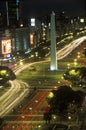 Avenida 9 de Julio, widest avenue in the world, and El Obelisco, The Obelisk at night, Buenos Aires, Argentina Royalty Free Stock Photo