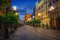 Avenida de la Constitucion Street at Night with Seville Cathedral - Seville, Andalusia, Spain Royalty Free Stock Photo