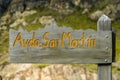 Avenida San Martin sign in a village El Chalten within Los Glaciares National Park Royalty Free Stock Photo