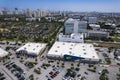 Aventura, Florida, USA. Aerial of Aventura Commons Shopping Mall, with major tenants Best Buy and Ulta Beauty.