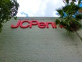Closeup of JCPenney store sign on the building. JCPenney is an American department store chain.