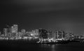 Aventura and Sunny isles beach skyline at night. black and white. Royalty Free Stock Photo