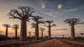 The Avenue of Baobab and Moon in Madagascar Royalty Free Stock Photo