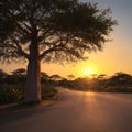 The avenue of the baobabs is beautiful at sunset. Royalty Free Stock Photo