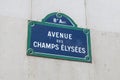 Avenue Champs Elysees Street Sign in Paris, France Royalty Free Stock Photo