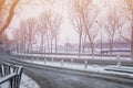 Avenue de New York in Paris under snow winter Royalty Free Stock Photo