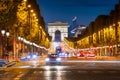 Avenue des Champs-Elysees and Arc de Triomphe at dusk, Paris. France Royalty Free Stock Photo