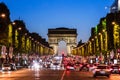 Avenue des Champs Elysees and Arc de Triomphe at night. Paris, F Royalty Free Stock Photo