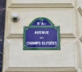 Avenue des Champs-Elysees street sign close-up. Paris, France. Royalty Free Stock Photo