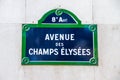 Avenue des Champs Elysees street sign, Paris, France Royalty Free Stock Photo