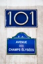 Avenue des Champs Elysees street sign, Paris, France Royalty Free Stock Photo