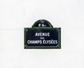 Avenue des Champy Elysees - old street sign in Paris Royalty Free Stock Photo