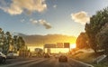 Avenue in lisbon portugal, cars to circulate and sunset, lisbon Royalty Free Stock Photo